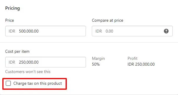 Cara membebankan pajak pada produk dari Artikel "Sukses Toko Shopify dalam 10 Langkah Mudah"