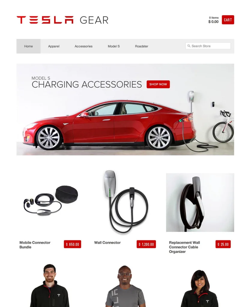 Tesla Gear using Shopify eCommerce from "Why Shopify is the Best Ecommerce Platform: The Ultimate Review" Article